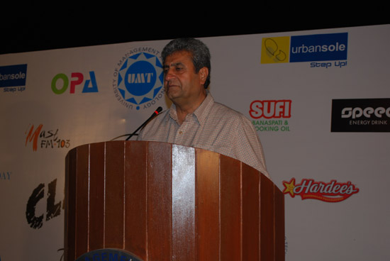 Mian Munir, former manager Pakistan cricket team, addresses the gathering